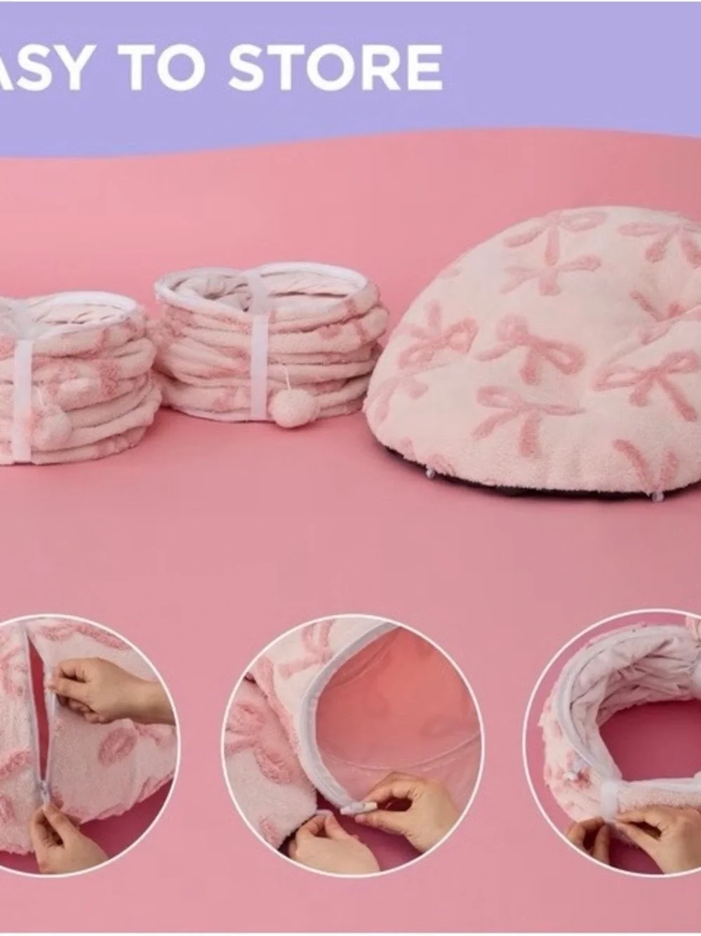 BEDSURE Plush Pink Cat Tunnel & Bed Combo - Soft Play Lounger ❗️🎀💕⭐️